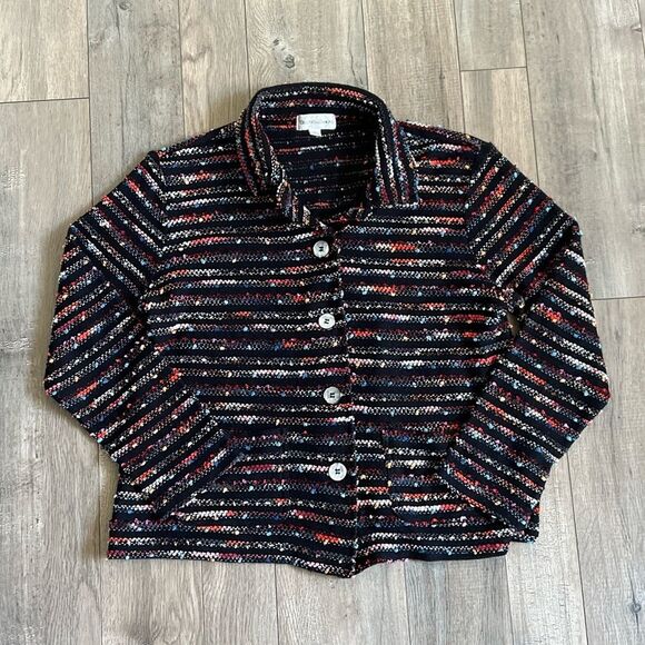 Multicolor Tweed Button Down Soft Shell Blazer Size Large - Picture 2 of 8